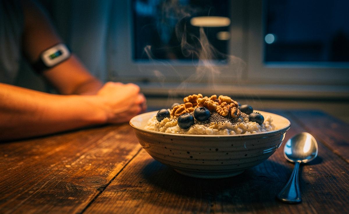 Illustration von einer Schüssel Haferflocken am Abend zur Stabilisierung der Blutzuckerwerte