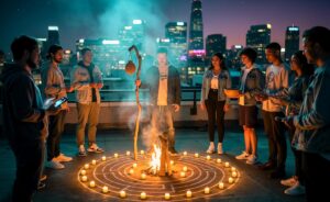 Illustration von der Wiederentdeckung und Neudeutung alter Rituale in der modernen Gesellschaft