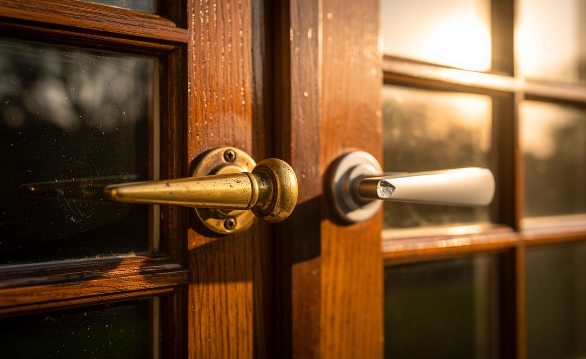 Illustration von einem älteren Messing-Fenstergriff neben einem modernen Zinkdruckguss-Modell, sinnbildlich für höhere Robustheit trotz höherem Preis