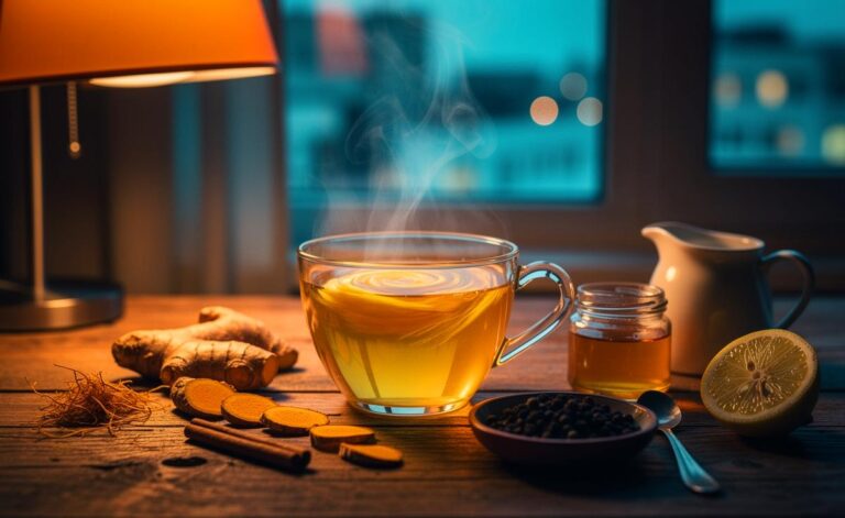 Illustration von abendlichem Kurkuma-Tee zur Unterstützung der Verdauung, erläutert von einer Ernährungsberaterin