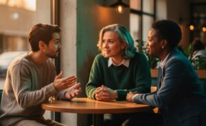 Illustration von sozialer Intelligenz mit aktivem Zuhören, präziser Wortwahl und Empathie zur Vermeidung von Missverständnissen