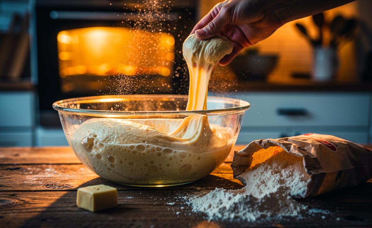 Illustration von schnellem 2‑Zutaten‑Hefeteig ohne Kneten